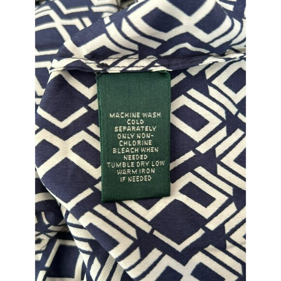 Lauren Ralph Lauren Blue White Geometric Print Blouse 3X Pullover Long Sleeve - Picture 5 of 5